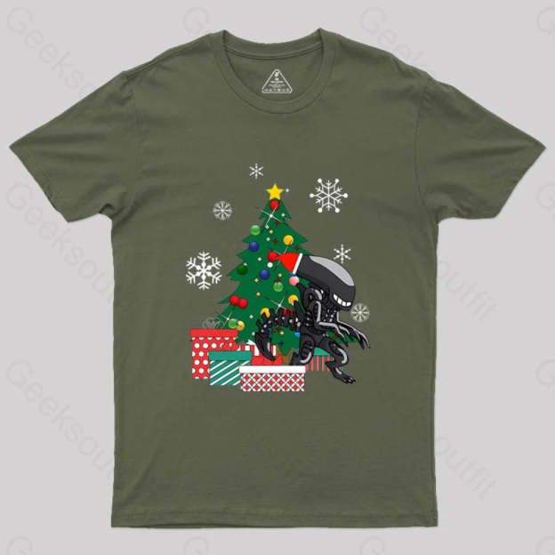 Alien Xenomorph Around The Christmas Geek T-Shirt Army Green / S