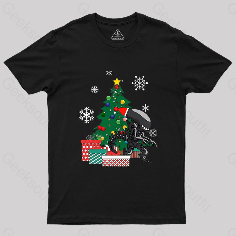 Alien Xenomorph Around The Christmas Geek T-Shirt Black / S