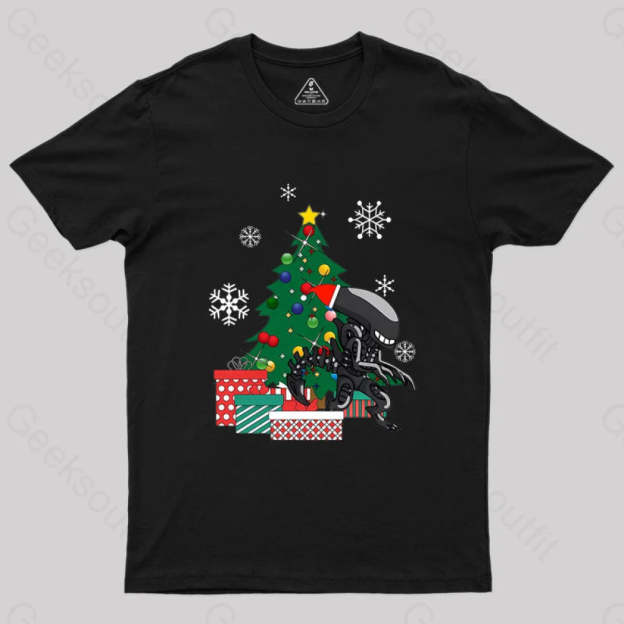 Alien Xenomorph Around The Christmas Geek T-Shirt Black / S