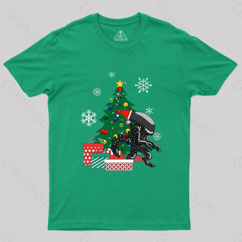Alien Xenomorph Around The Christmas Geek T-Shirt Green / S