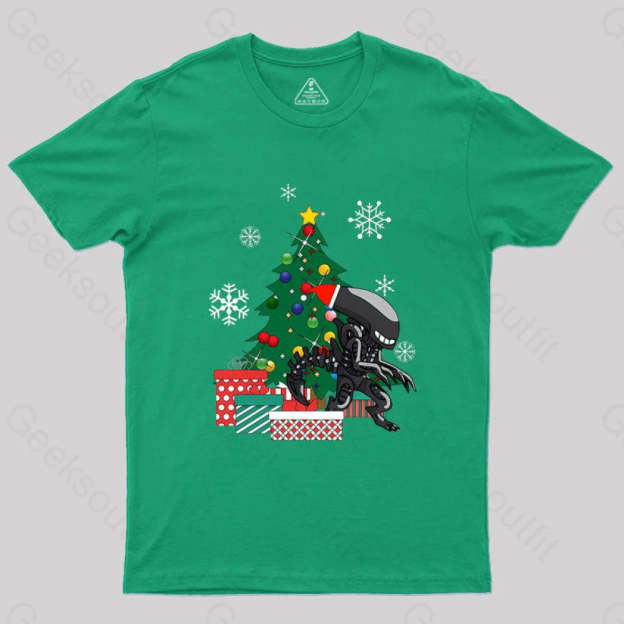 Alien Xenomorph Around The Christmas Geek T-Shirt Green / S