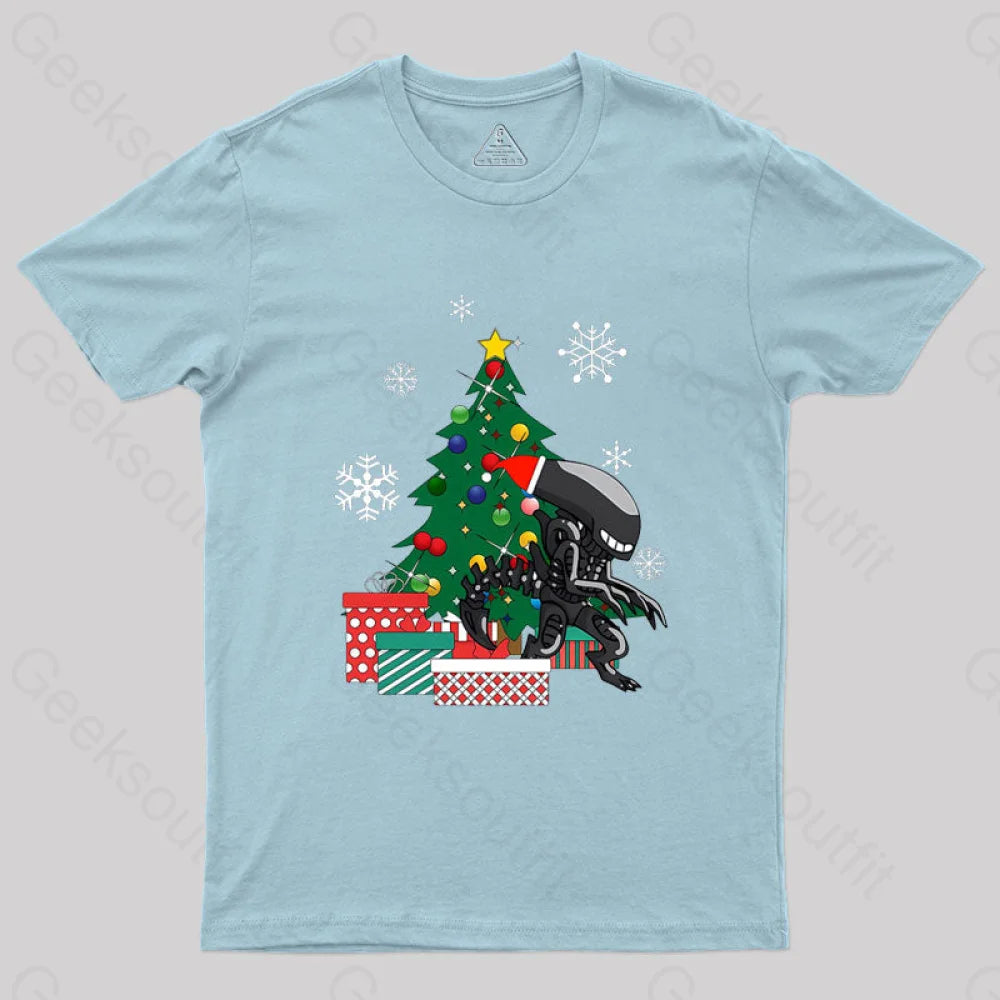 Alien Xenomorph Around The Christmas Geek T-Shirt Light Blue / S