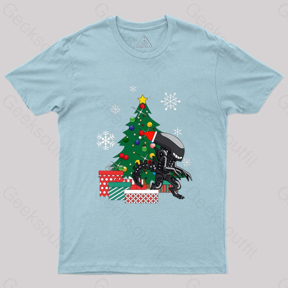 Alien Xenomorph Around The Christmas Geek T-Shirt Light Blue / S