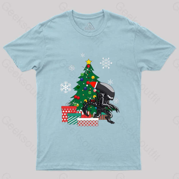 Alien Xenomorph Around The Christmas Geek T-Shirt Light Blue / S