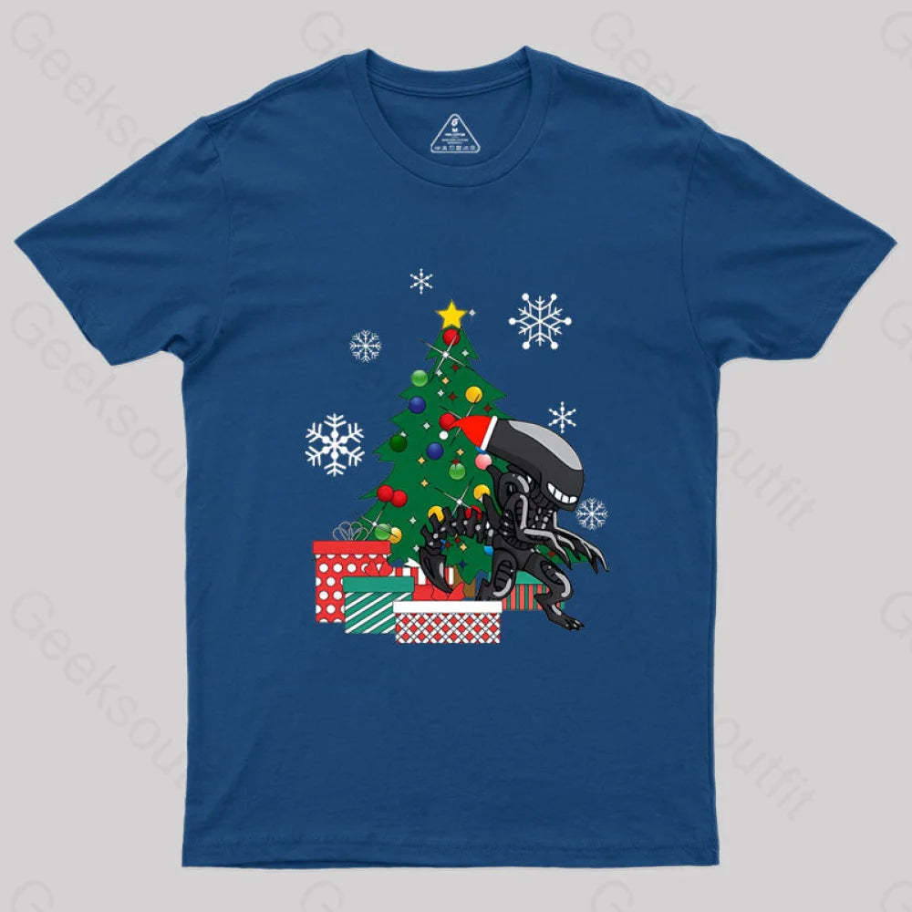 Alien Xenomorph Around The Christmas Geek T-Shirt Navy / S