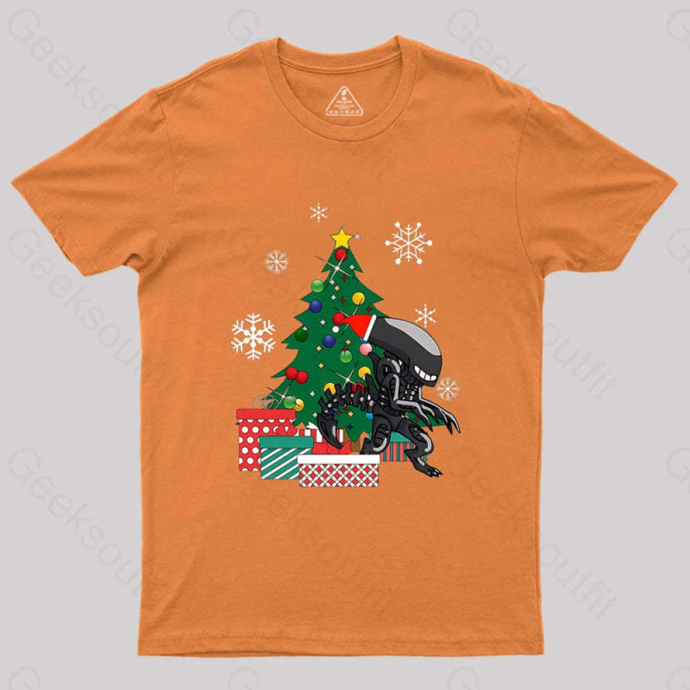 Alien Xenomorph Around The Christmas Geek T-Shirt Orange / S