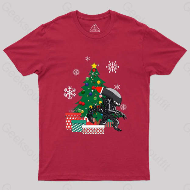 Alien Xenomorph Around The Christmas Geek T-Shirt Red / S