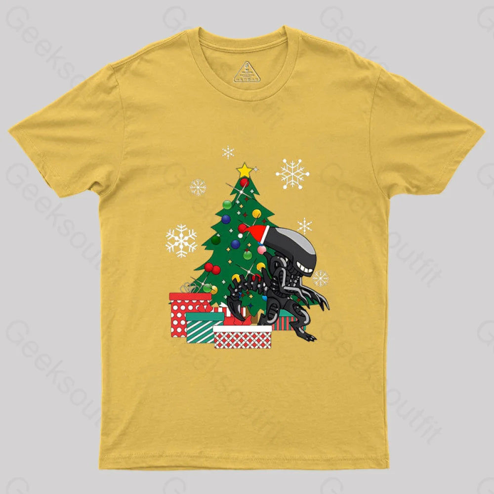 Alien Xenomorph Around The Christmas Geek T-Shirt Yellow / S