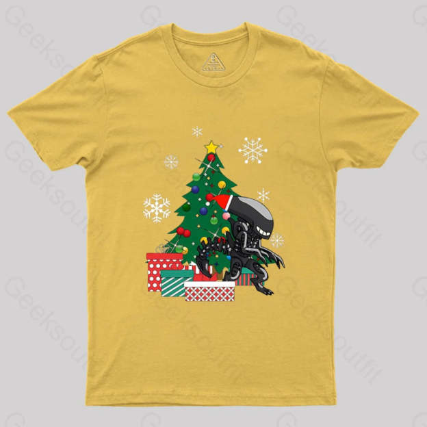 Alien Xenomorph Around The Christmas Geek T-Shirt Yellow / S