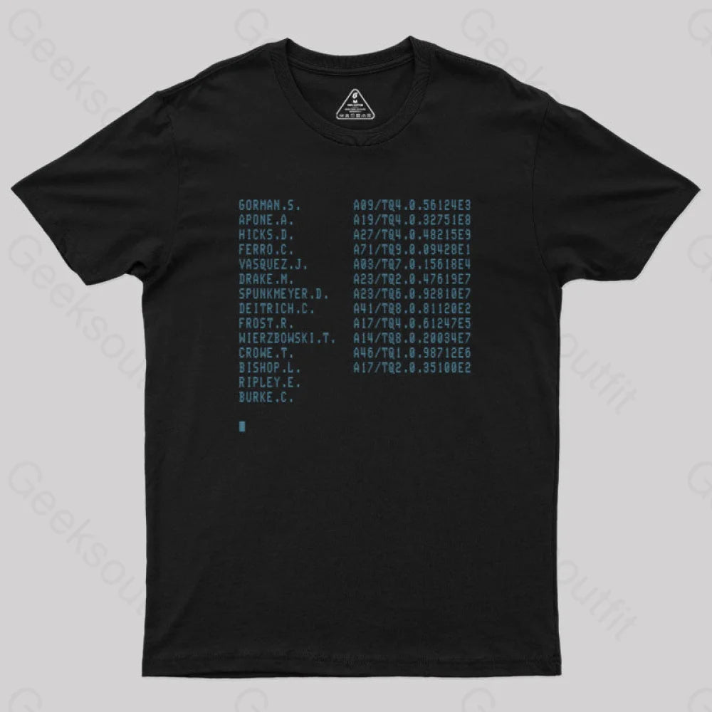 Aliens Crew Manifest Geek T-Shirt Black / S