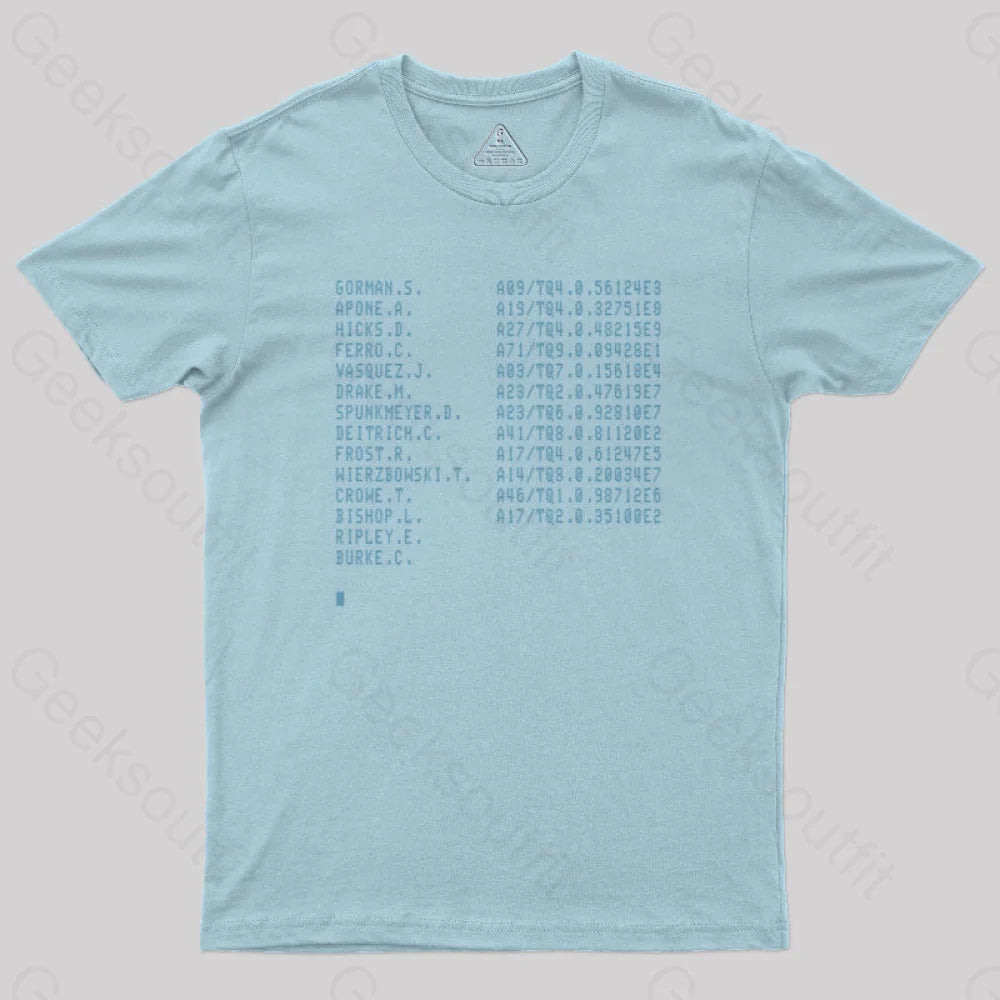 Aliens Crew Manifest Geek T-Shirt Light Blue / S