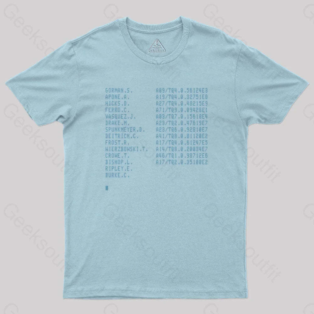 Aliens Crew Manifest Geek T-Shirt Light Blue / S