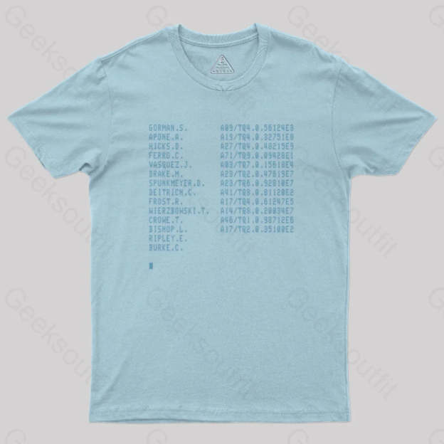 Aliens Crew Manifest Geek T-Shirt Light Blue / S