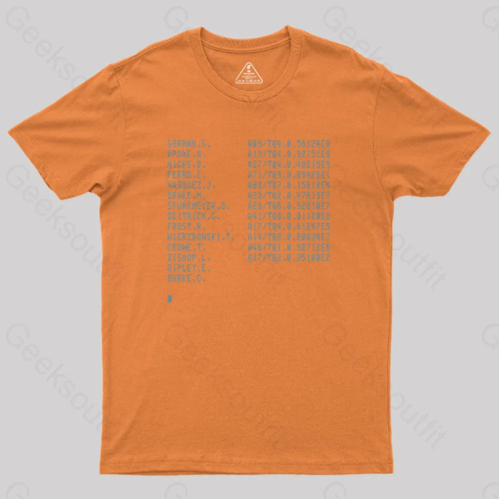 Aliens Crew Manifest Geek T-Shirt Orange / S