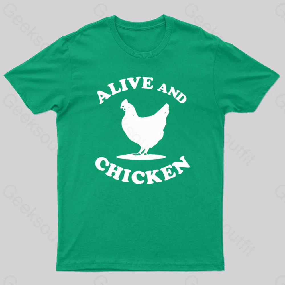 Alive And Chicken Geek T-Shirt Green / S
