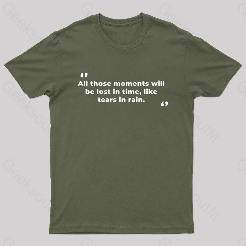 All Those Moments Will Be Lost In Time Nerd T-Shirt Army Green / S
