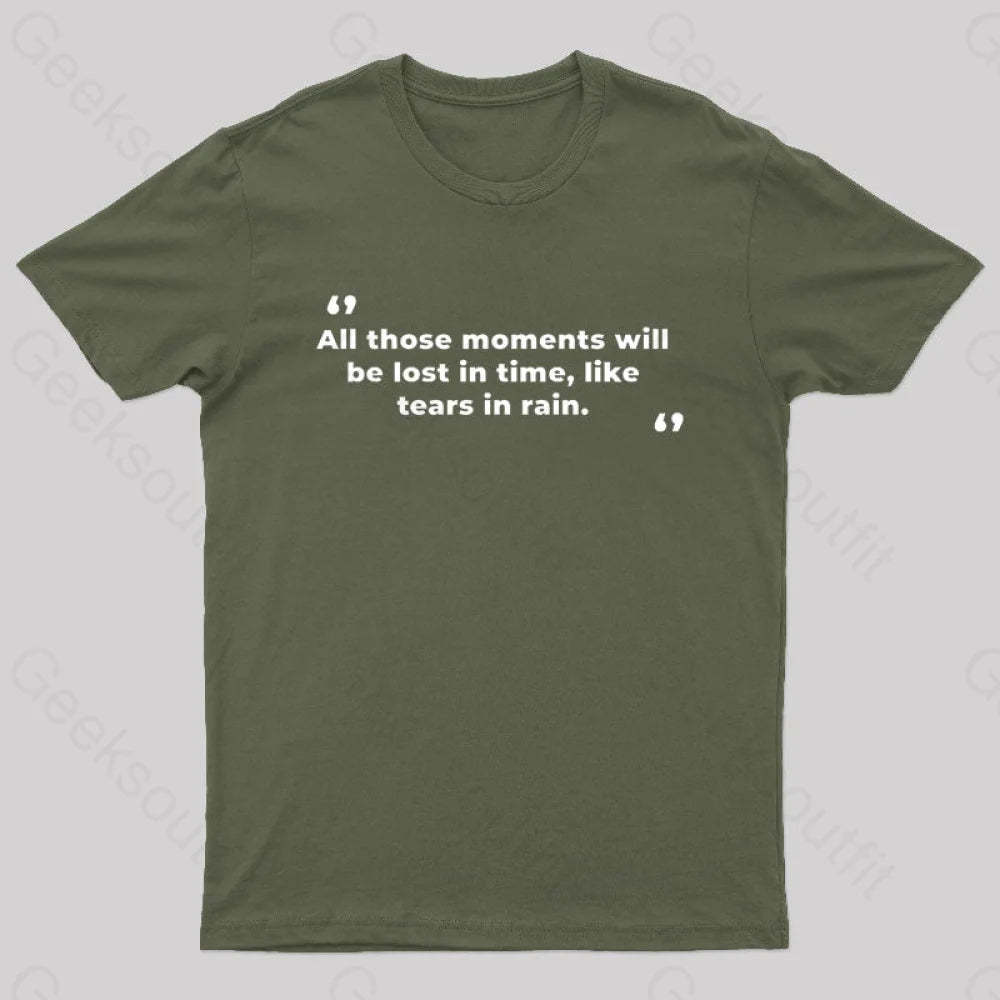 All Those Moments Will Be Lost In Time Nerd T-Shirt Army Green / S