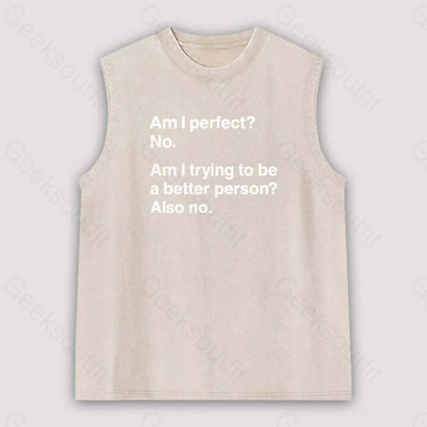Am I Perfect No Unisex Washed Tank Apricot / S