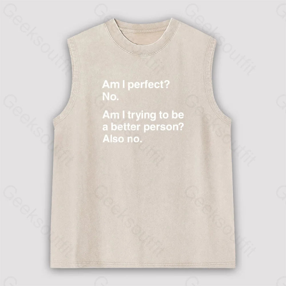 Am I Perfect No Unisex Washed Tank Apricot / S