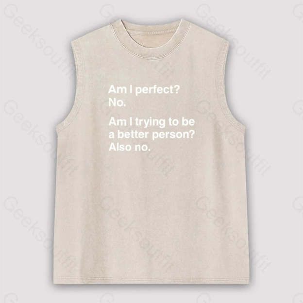 Am I Perfect No Unisex Washed Tank Apricot / S
