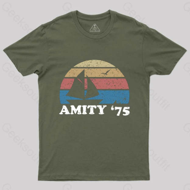 Amity Beach ’75 The Summer Of Jaws Geek T-Shirt Army Green / S