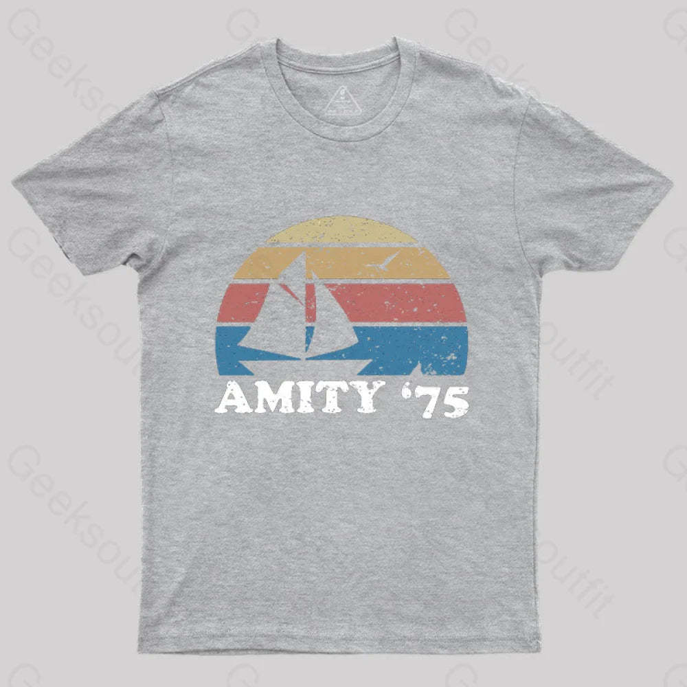 Amity Beach ’75 The Summer Of Jaws Geek T-Shirt Grey / S