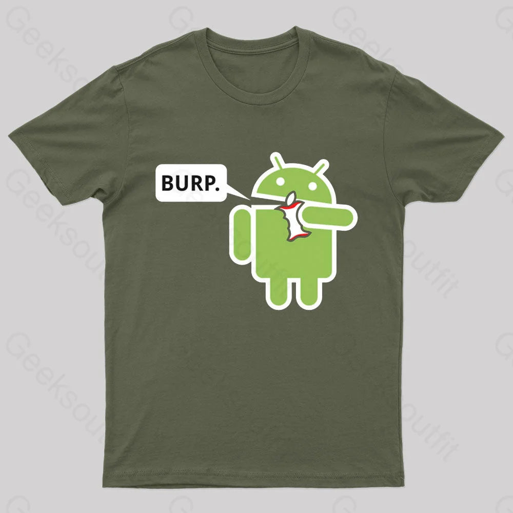 Android Eating Apple Nerd T-Shirt Army Green / S