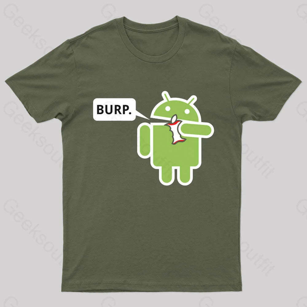 Android Eating Apple Nerd T-Shirt Army Green / S