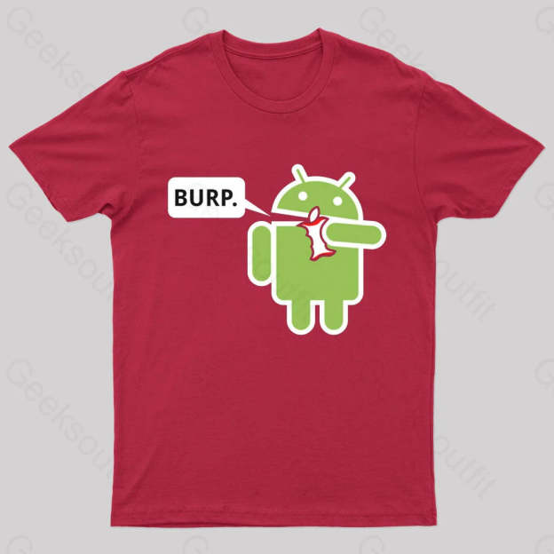 Android Eating Apple Nerd T-Shirt Red / S