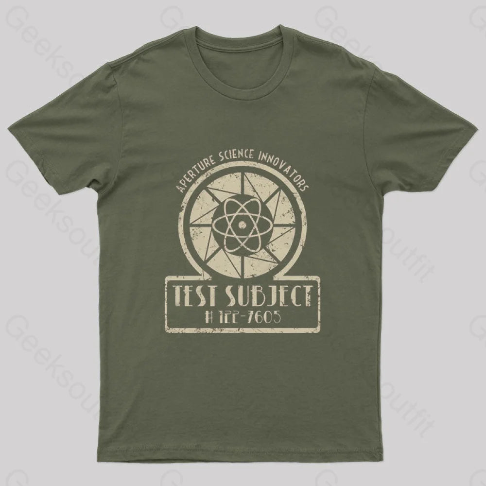 Aperture Test Subject 1950S Geek T-Shirt Army Green / S