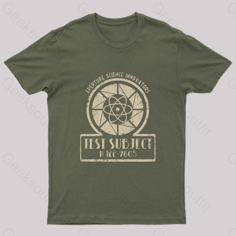 Aperture Test Subject 1950S Geek T-Shirt Army Green / S