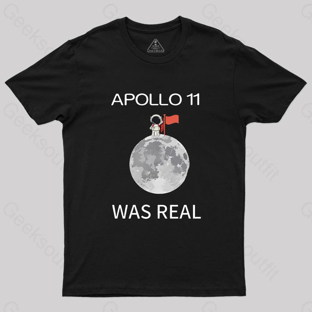 Apollo 11 Was Real Nerd T-Shirt Black / S