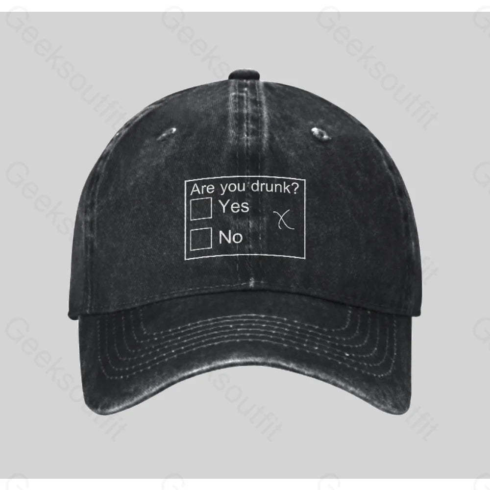 Are You Drunk Washed Vintage Baseball Cap Black
