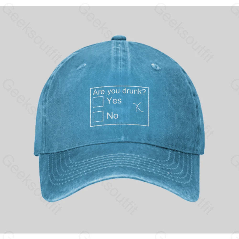 Are You Drunk Washed Vintage Baseball Cap Blue