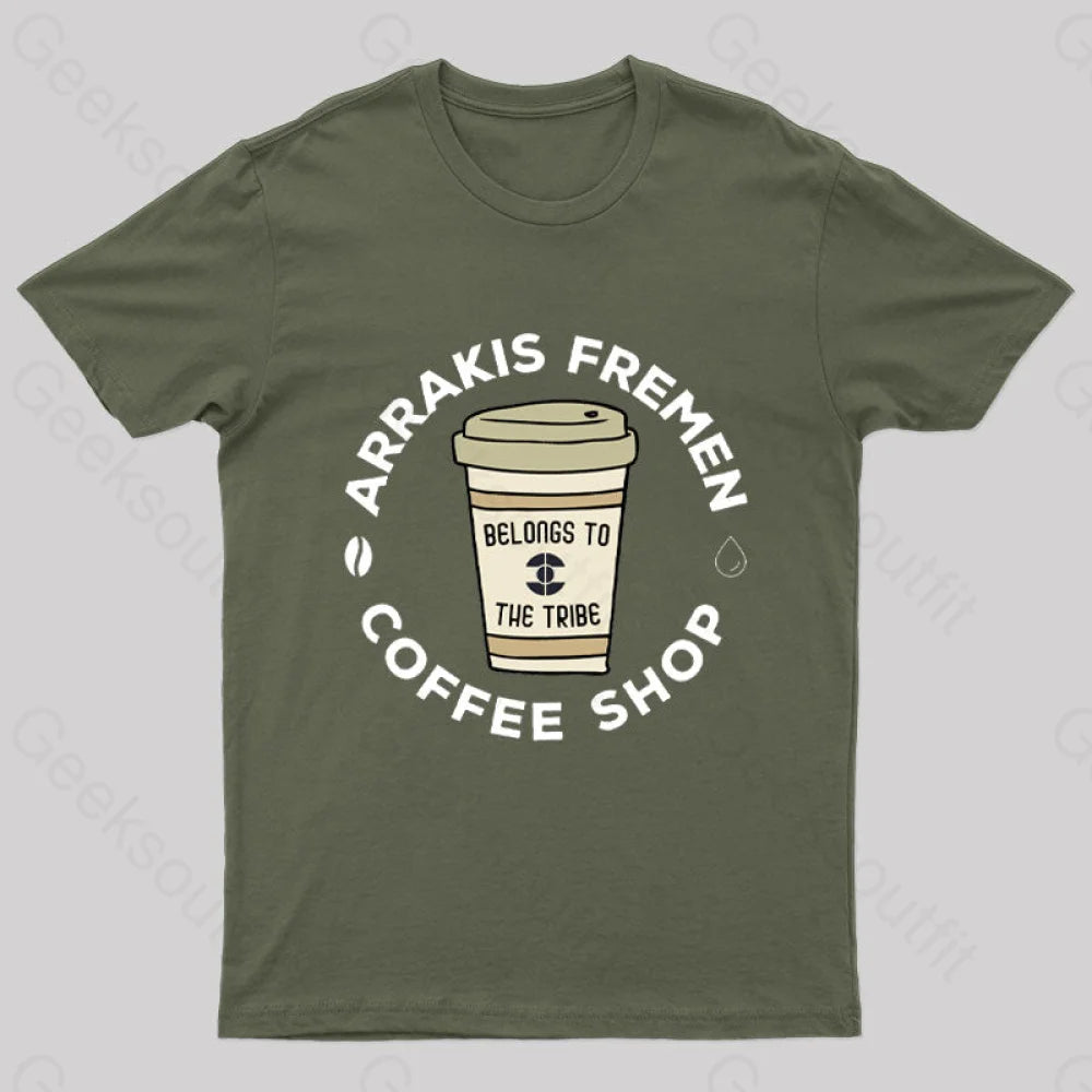 Arrakis Freman Coffee Shop Nerd T-Shirt Army Green / S