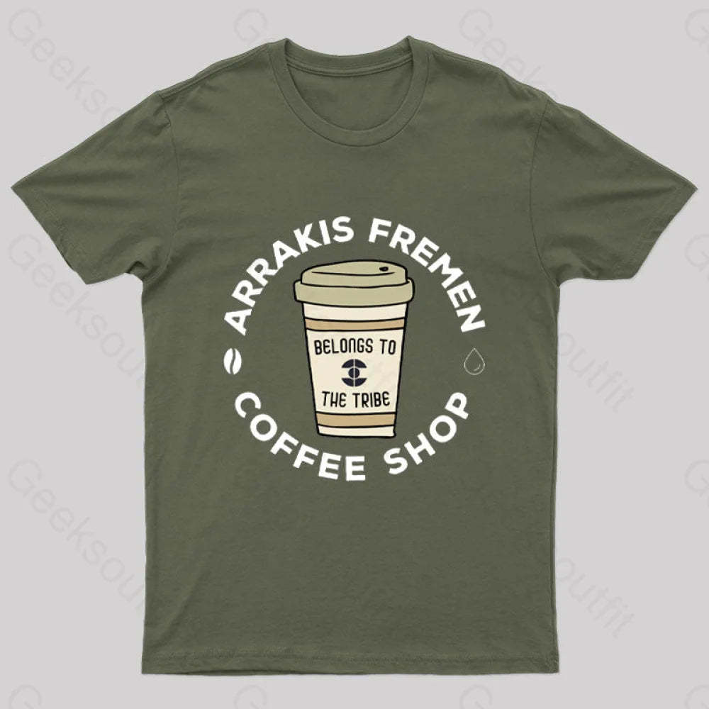Arrakis Freman Coffee Shop Nerd T-Shirt Army Green / S