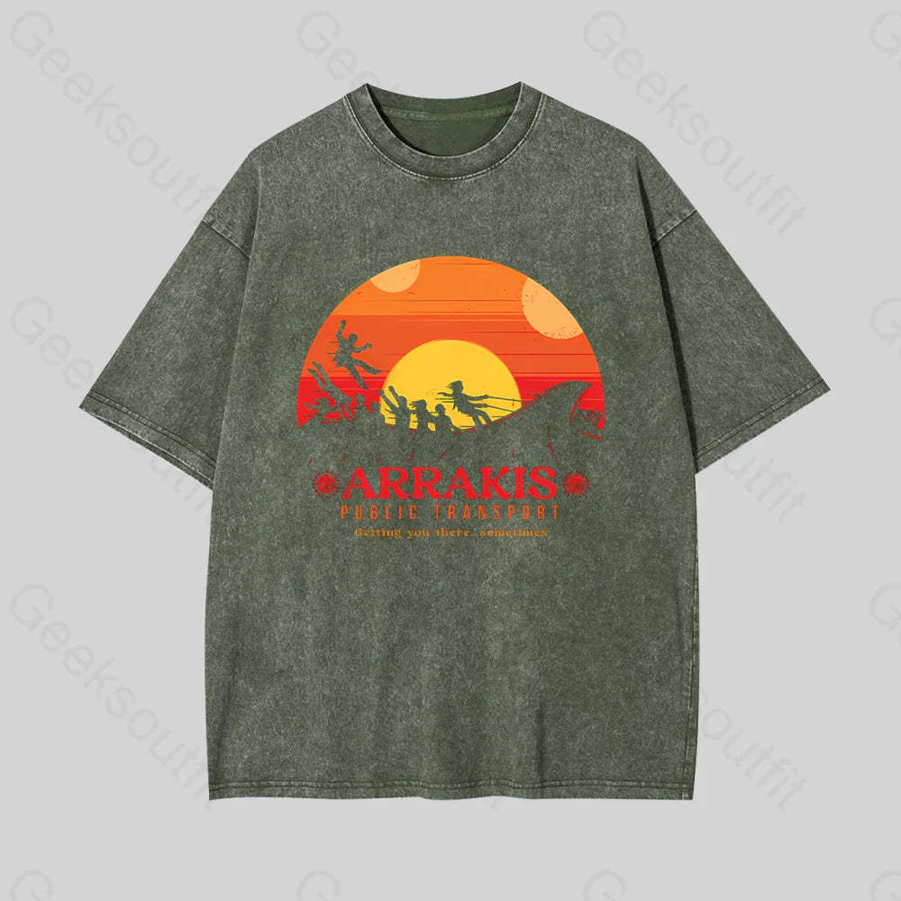Arrakis Getting You There Sometimes Geek Washed T-Shirt Armygreen / S