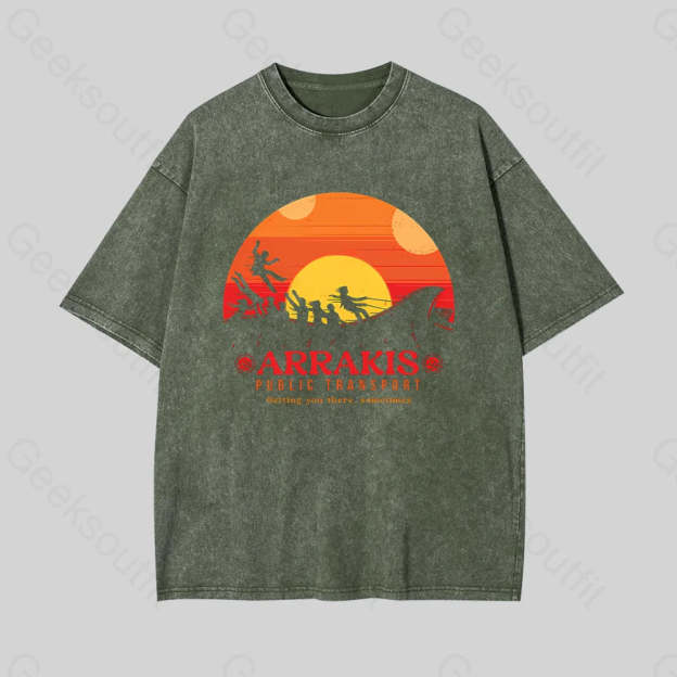 Arrakis Getting You There Sometimes Geek Washed T-Shirt Armygreen / S