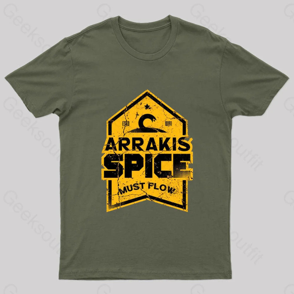 Arrakis Spice Must Flow Nerd T-Shirt Army Green / S