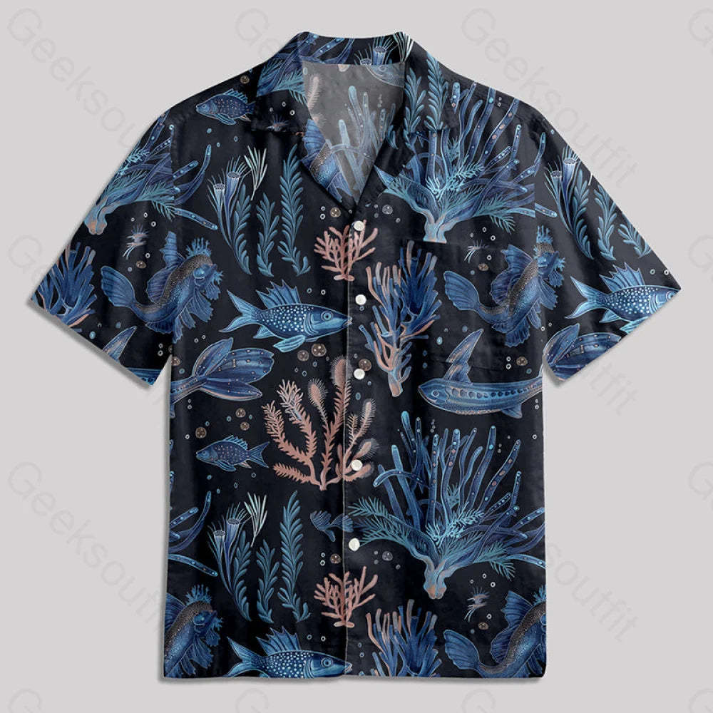 Art Sea Life Blue Button Up Pocket Shirt Hawaiian / S Bus556 Yc