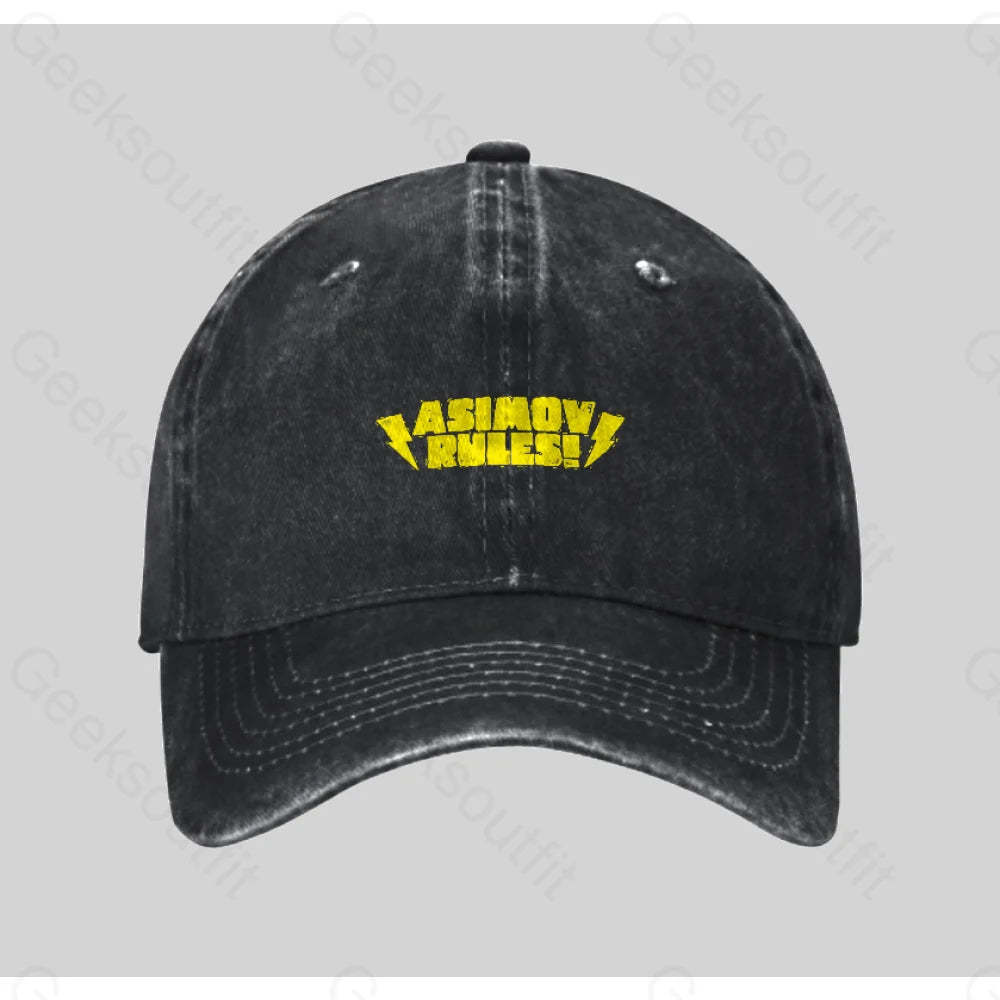 Asimov Rules! Washed Vintage Baseball Cap Black