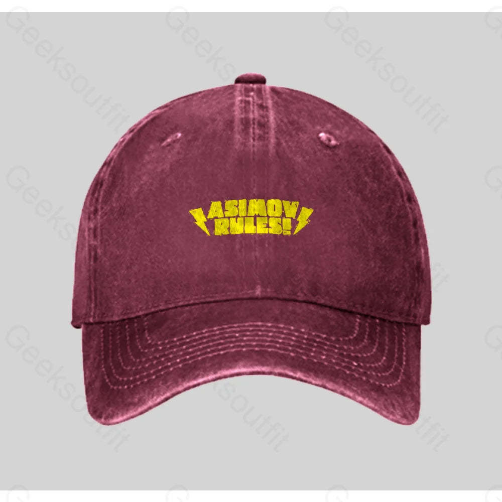 Asimov Rules! Washed Vintage Baseball Cap Red