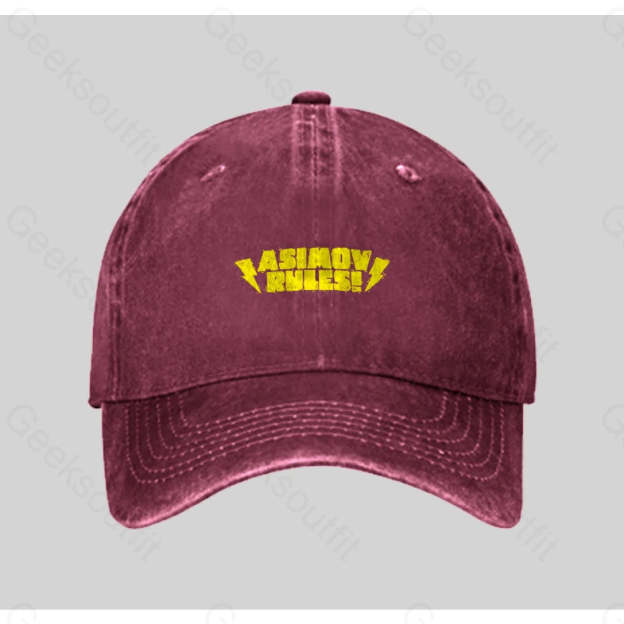 Asimov Rules! Washed Vintage Baseball Cap Red