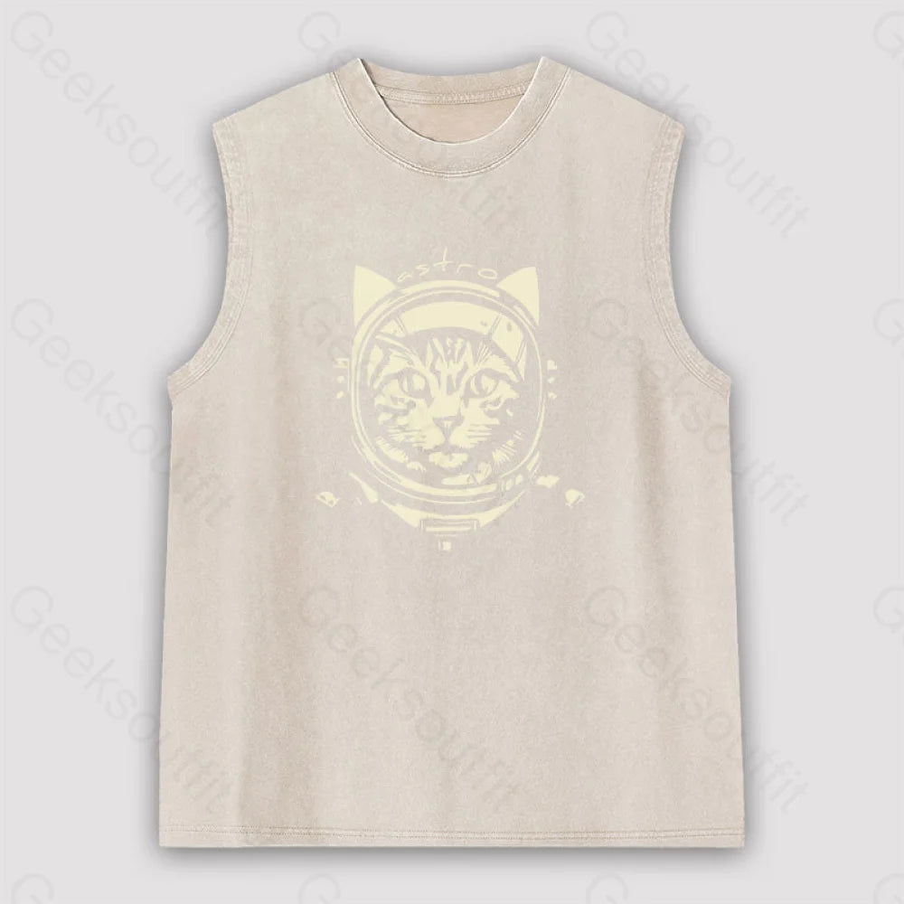 Astro Cat Unisex Washed Tank Apricot / S