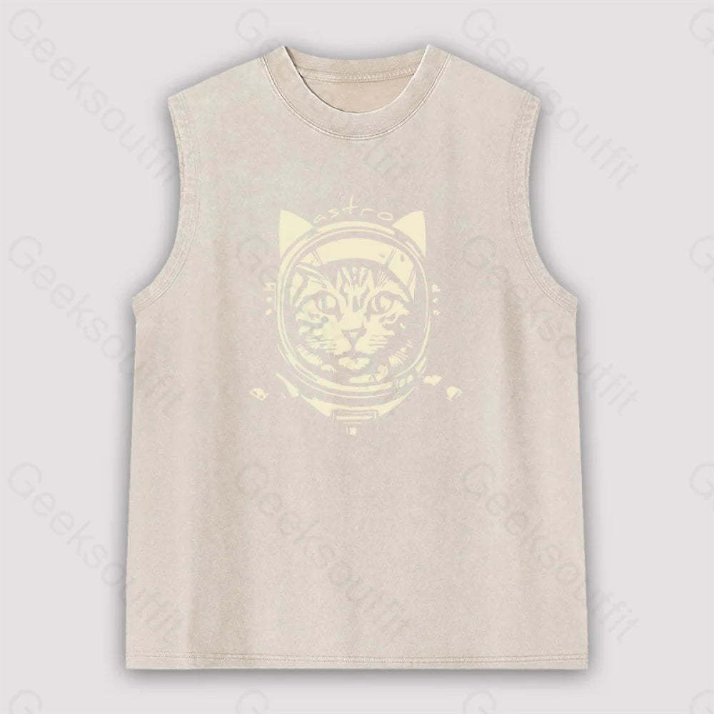 Astro Cat Unisex Washed Tank Apricot / S