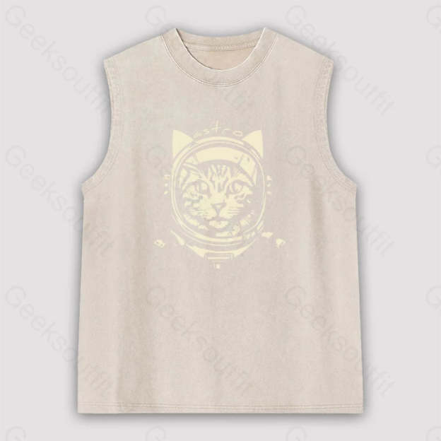 Astro Cat Unisex Washed Tank Apricot / S