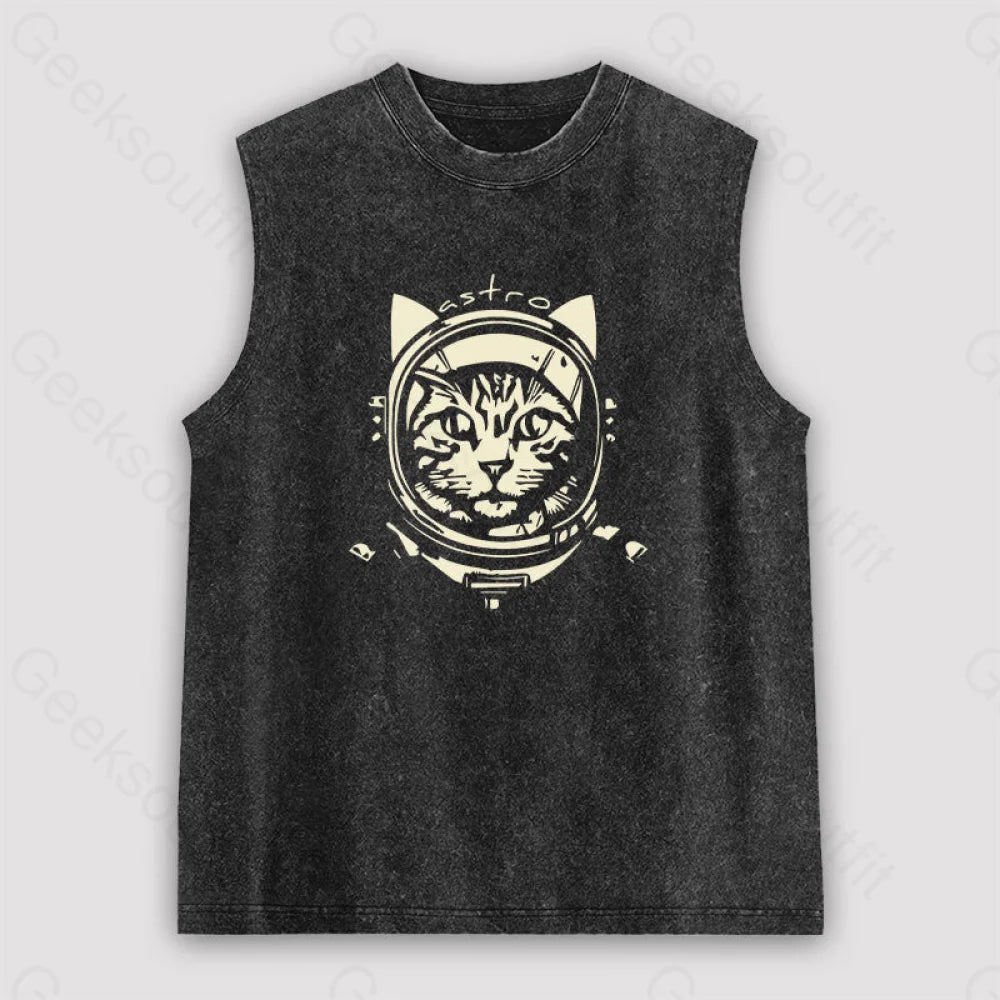 Astro Cat Unisex Washed Tank Black / S