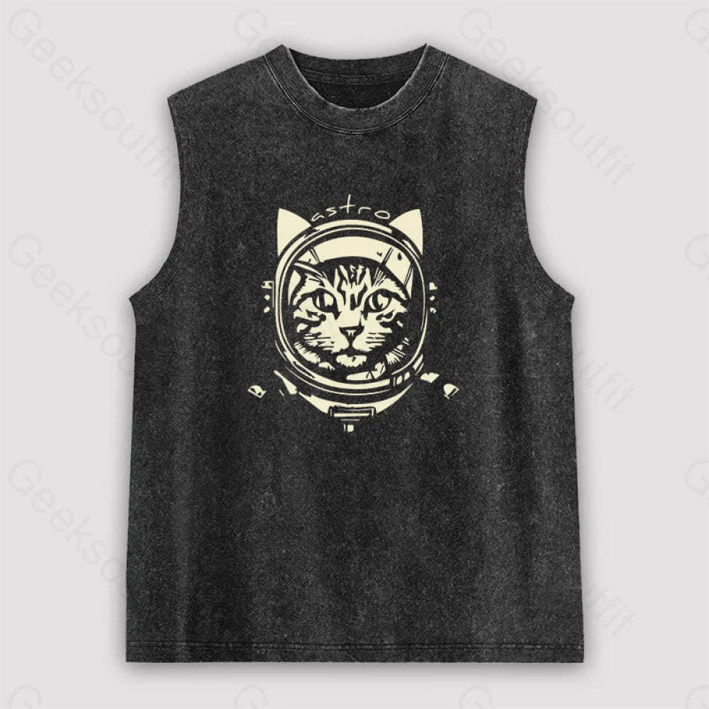 Astro Cat Unisex Washed Tank Black / S