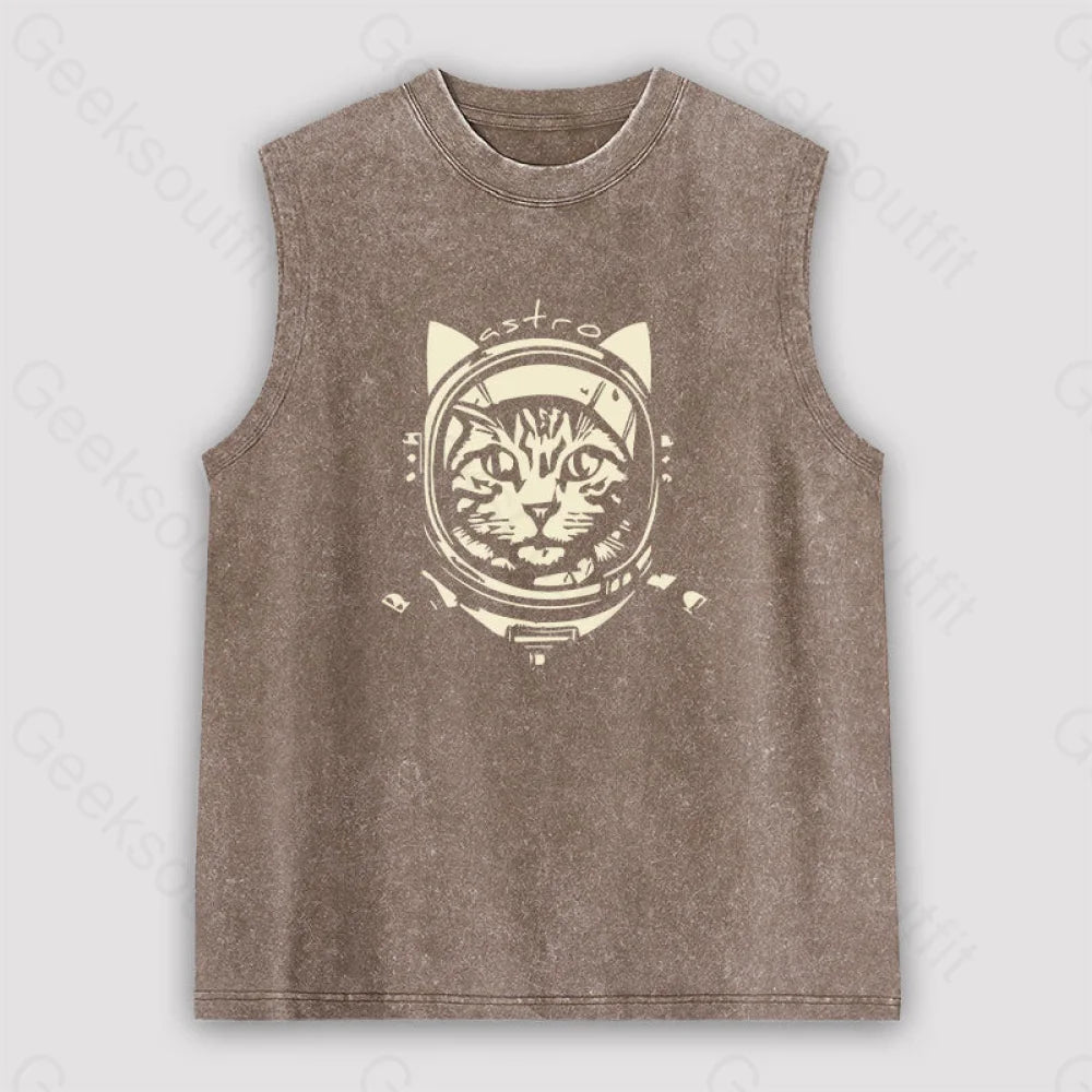 Astro Cat Unisex Washed Tank Brown / S