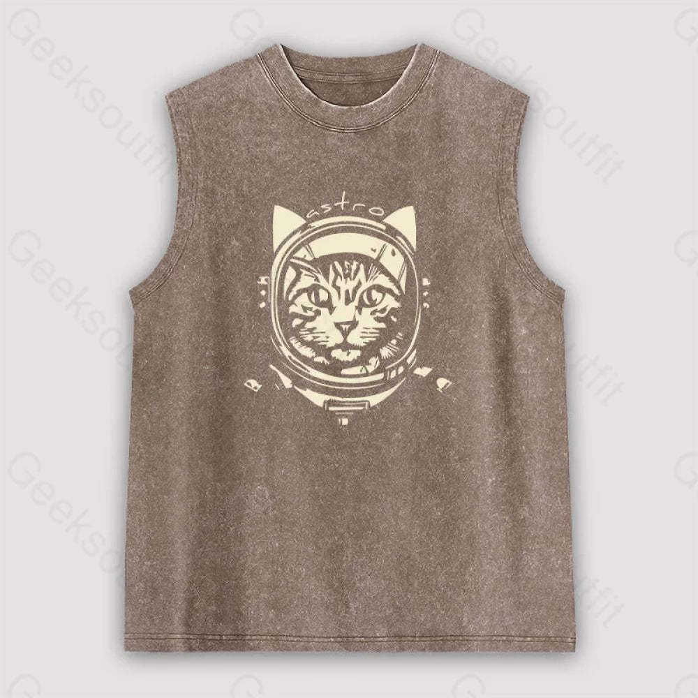 Astro Cat Unisex Washed Tank Brown / S